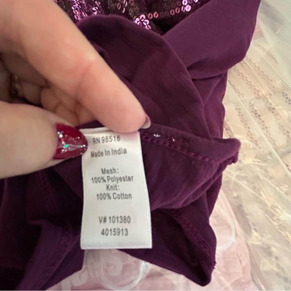 Coldwater Creek plum purple sequins chevron pattern cotton tank Size M - Picture 8 of 9